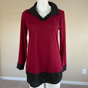 Red and black Long sleeve semi-sheer shirt
